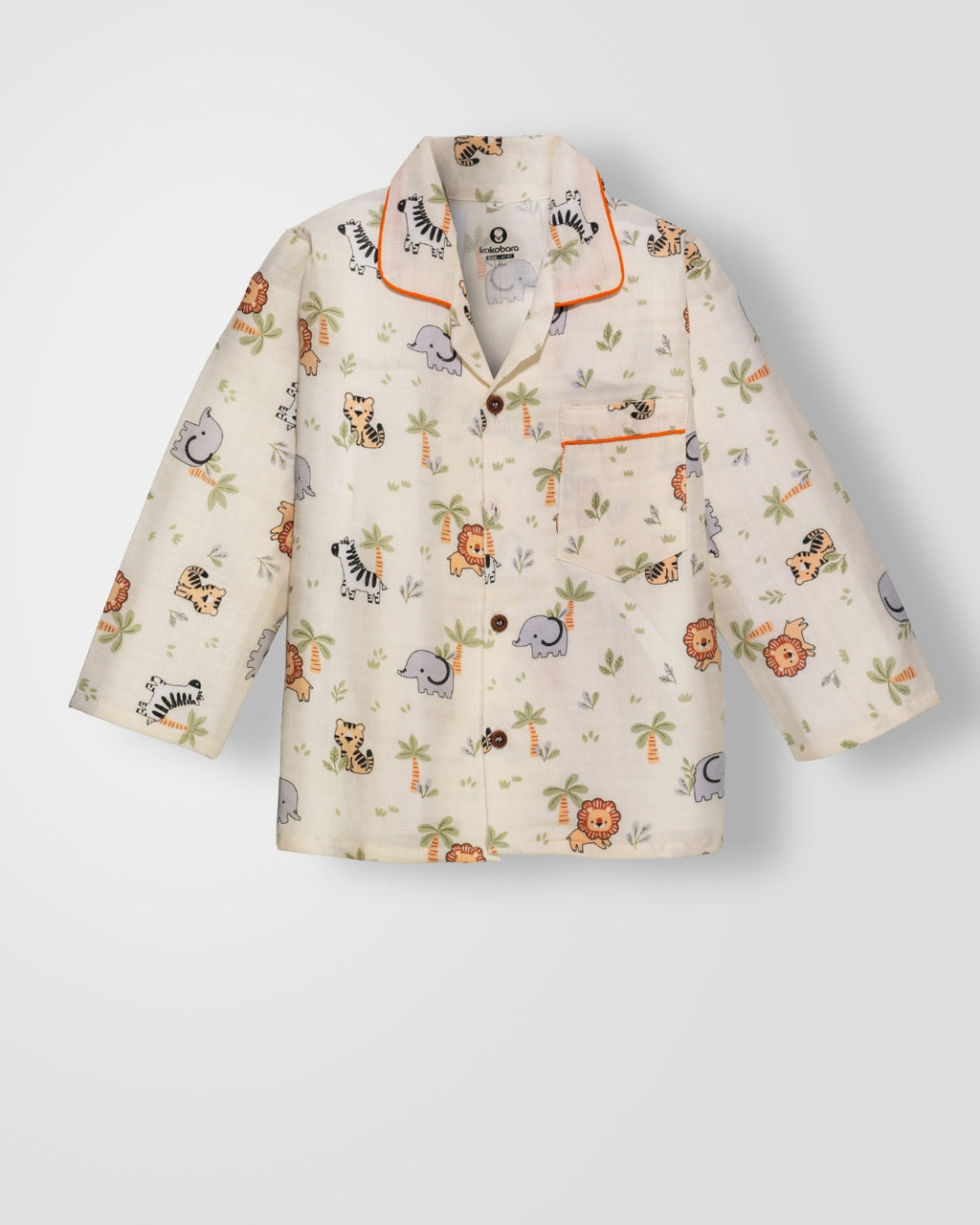 KOKOBARA 2 PCS Premium Muslin Animal Safari Night Suit | Cream