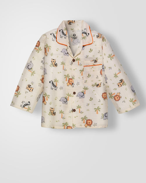 KOKOBARA 2 PCS Premium Muslin Animal Safari Night Suit | Cream alternate