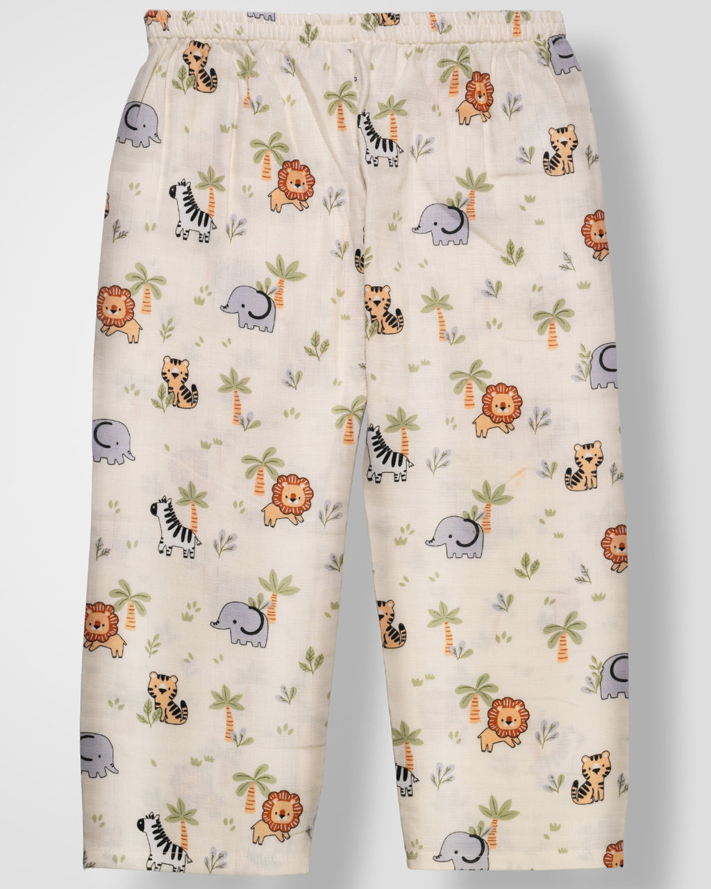 KOKOBARA 2 PCS Premium Muslin Animal Safari Night Suit | Cream