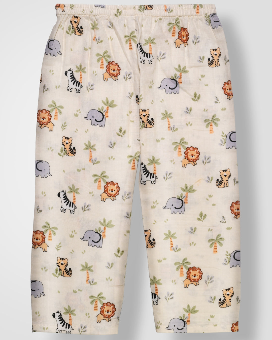 KOKOBARA 2 PCS Premium Muslin Animal Safari Night Suit | Cream