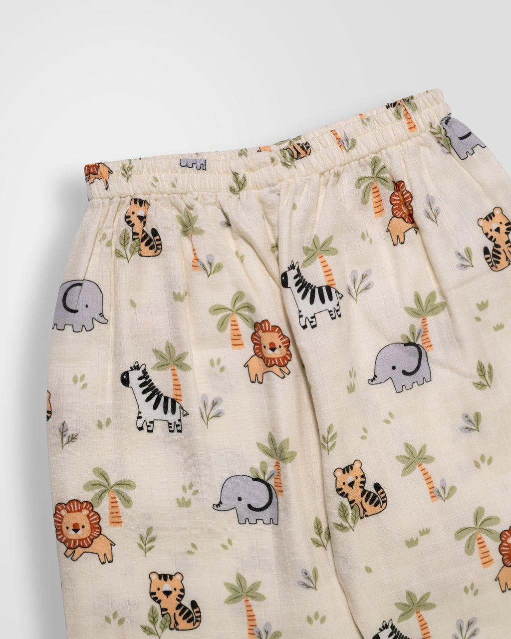 KOKOBARA 2 PCS Premium Muslin Animal Safari Night Suit | Cream