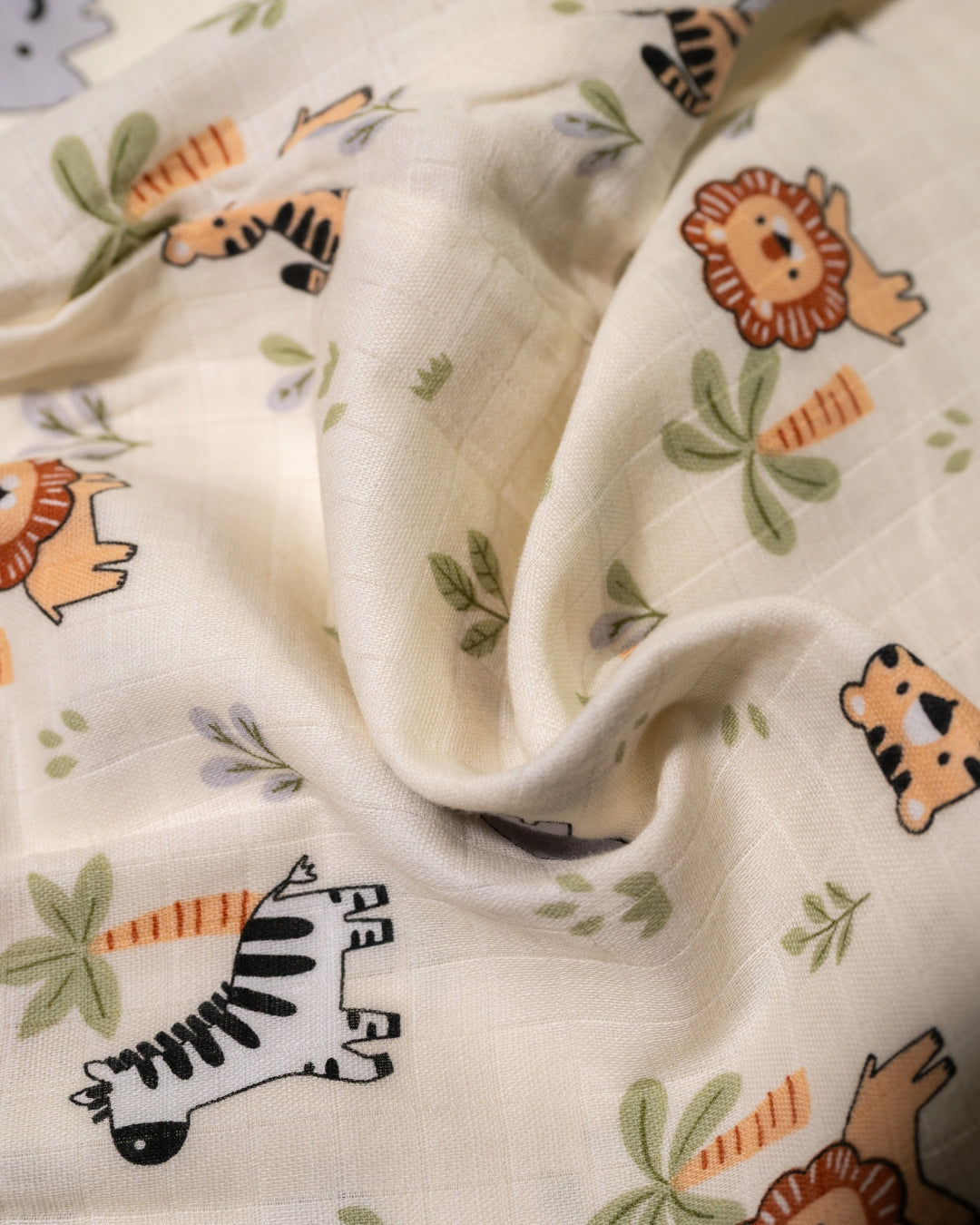 KOKOBARA 2 PCS Premium Muslin Animal Safari Night Suit | Cream