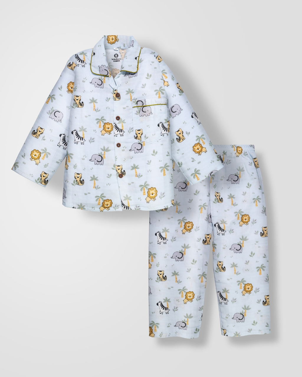 KOKOBARA 2 PCS Premium Muslin Animal Safari Night Suit | Ocean Blue