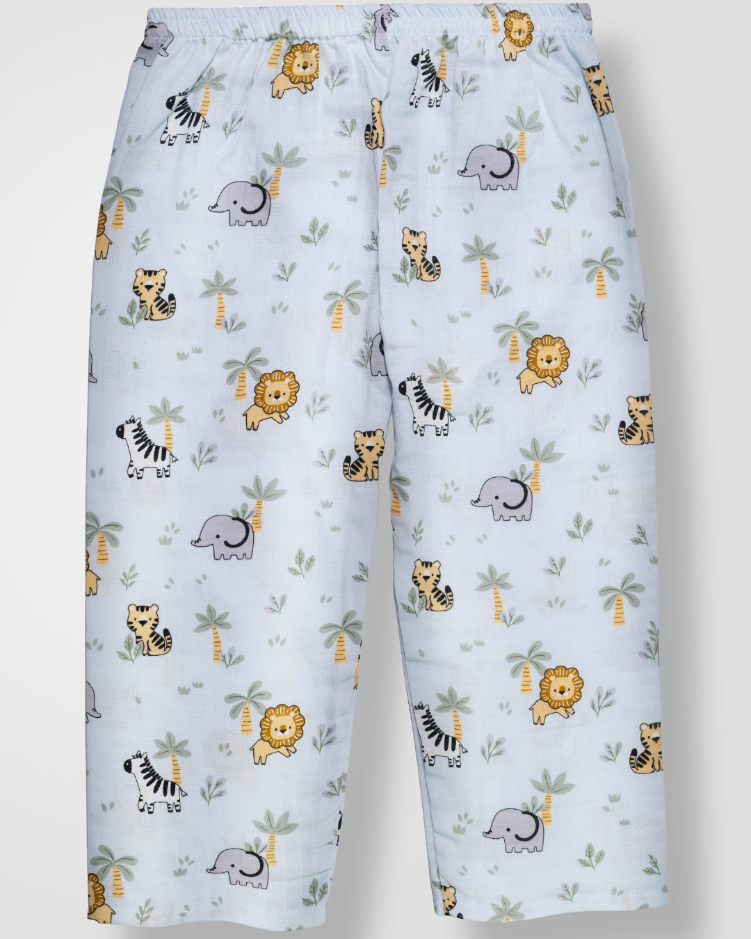 KOKOBARA 2 PCS Premium Muslin Animal Safari Night Suit | Ocean Blue