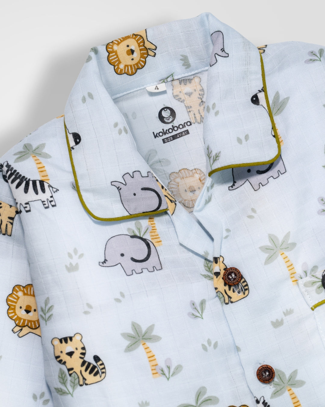 KOKOBARA 2 PCS Premium Muslin Animal Safari Night Suit | Ocean Blue