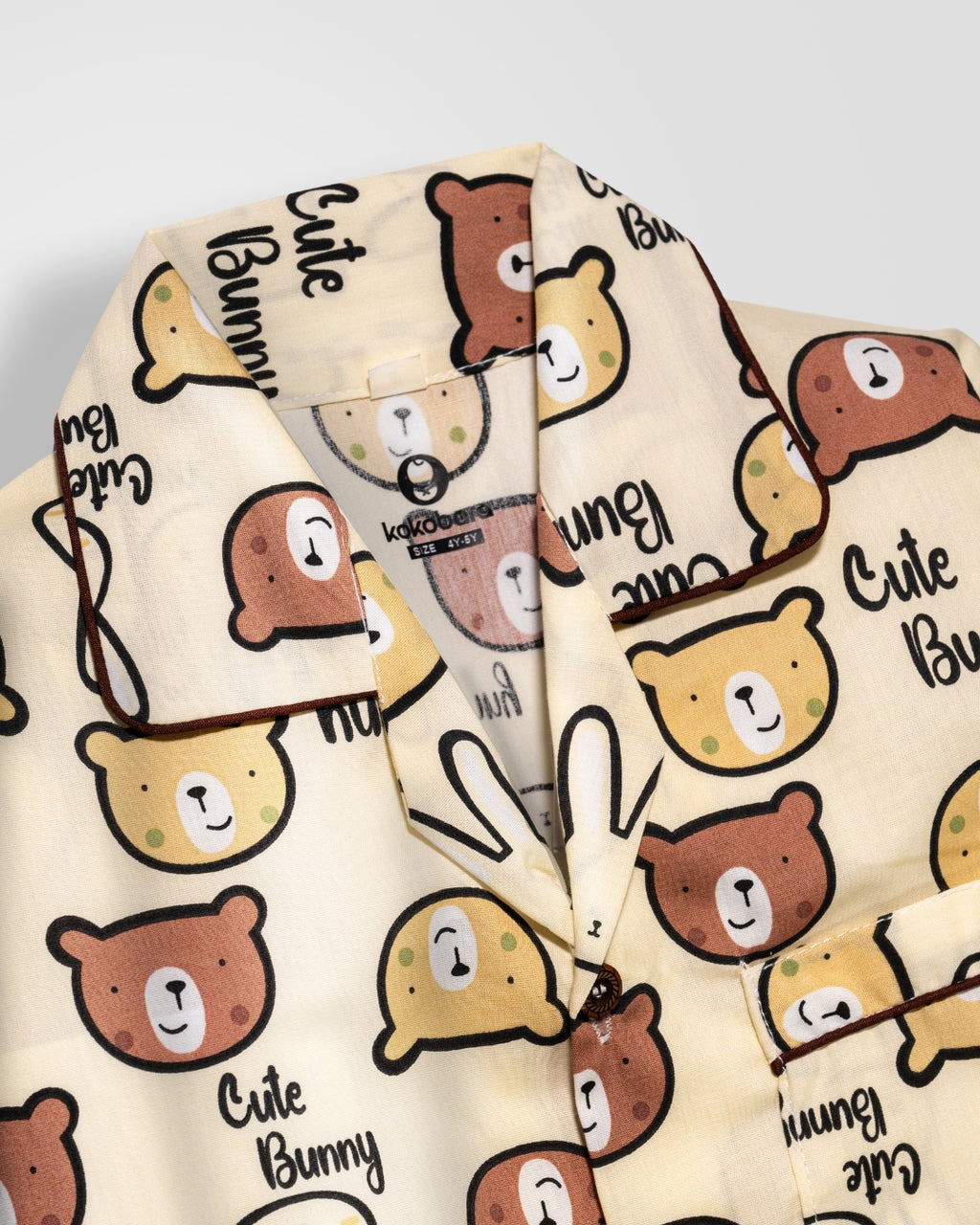 KOKOBARA 2 PCS Premium Pure Cotton Cute Bunny Night Suit | Brown