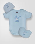 KOKOBARA Onesie Pure Cotton 3 PCS Set Pram Print | Blue