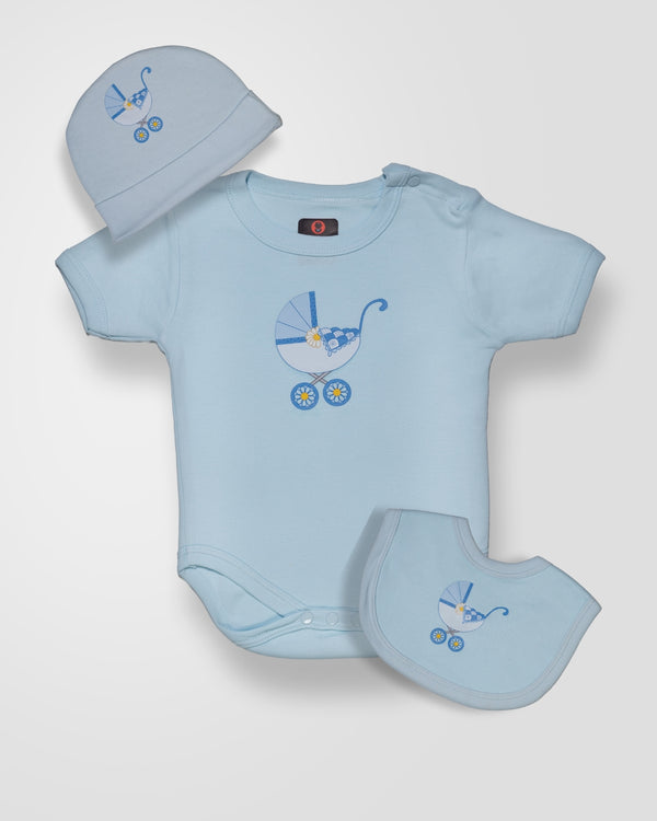 KOKOBARA Onesie Pure Cotton 3 PCS Set Pram Print | Blue