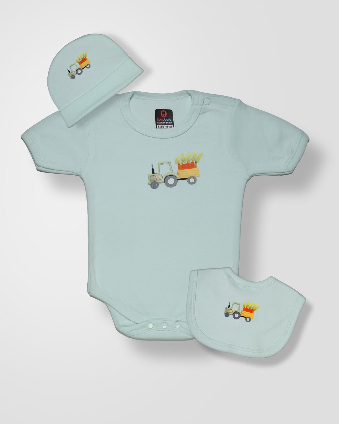 KOKOBARA Onesie Pure Cotton 3 PCS Set Farming Print | Green
