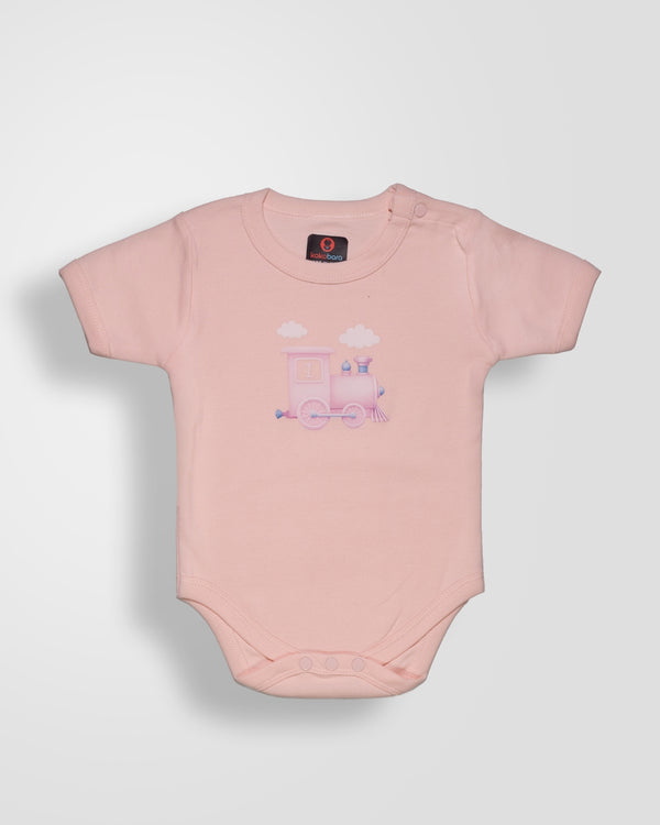 KOKOBARA Onesie Pure Cotton 3 PCS Set Train Print | Pink alternate view