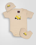 KOKOBARA Onesie Pure Cotton 3 PCS Set Construction Print | Yellow